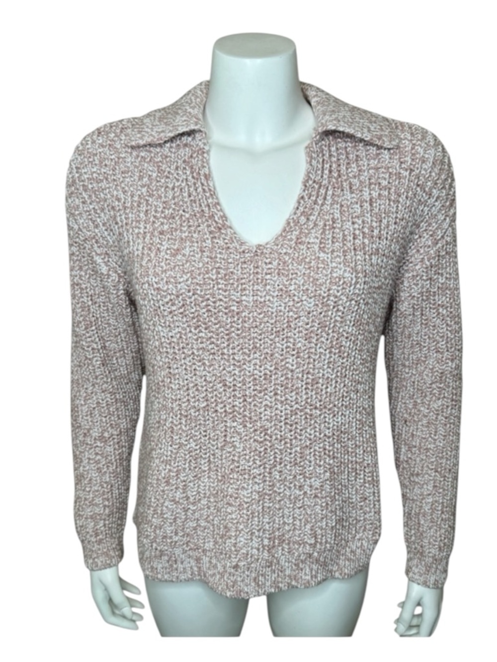 Haven Well Within Marled Ribbed Knit Sweater S Pullover V-neck Collar Dusty Pink